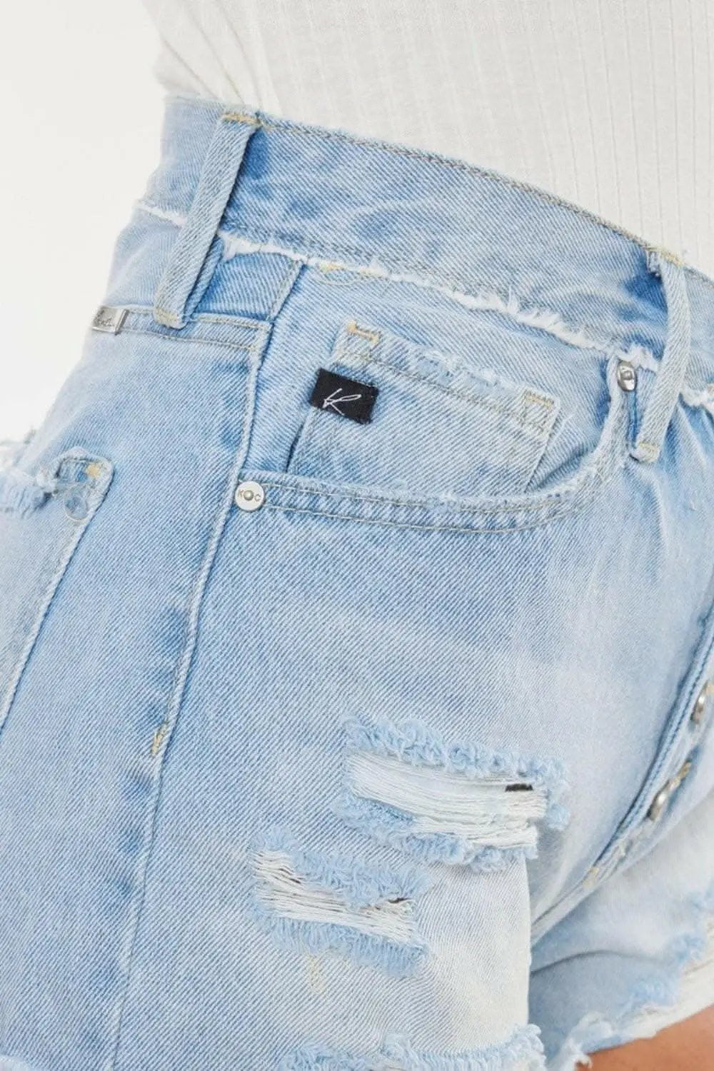 Trendsi Kancan Distressed Denim Women's Shorts Casual Button-Fly Ripped
