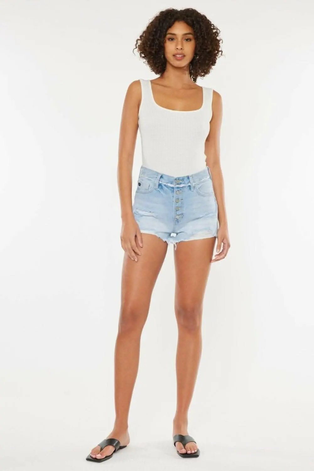 Trendsi Kancan Distressed Denim Women's Shorts Casual Button-Fly Ripped