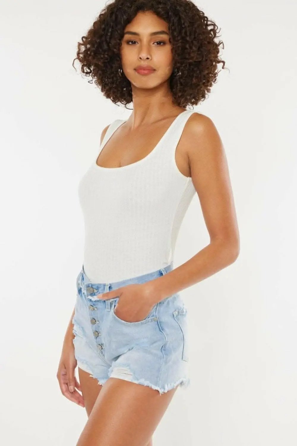 Trendsi Kancan Distressed Denim Women's Shorts Casual Button-Fly Ripped
