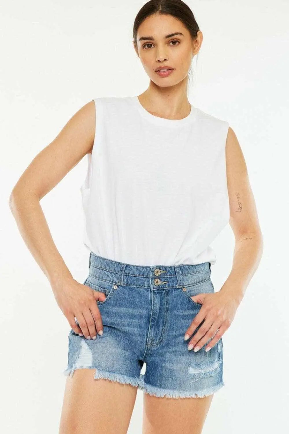 Pantalones cortos de mezclilla de tiro alto Kancan Premium de Trendsi