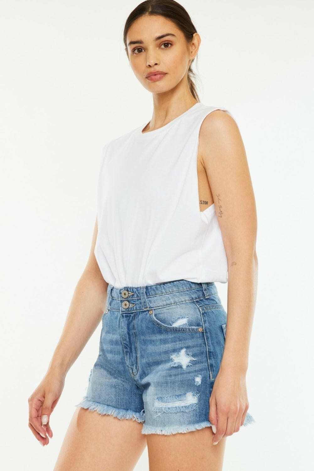 Pantalones cortos de mezclilla de tiro alto Kancan Premium de Trendsi
