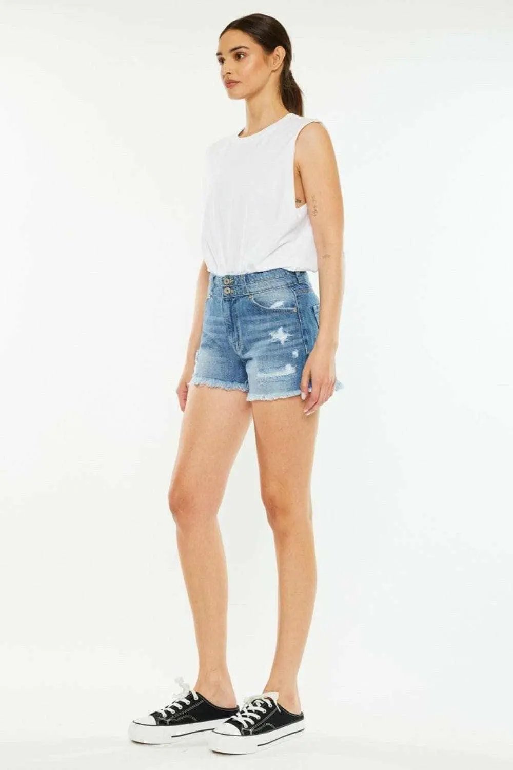 Pantalones cortos de mezclilla de tiro alto Kancan Premium de Trendsi