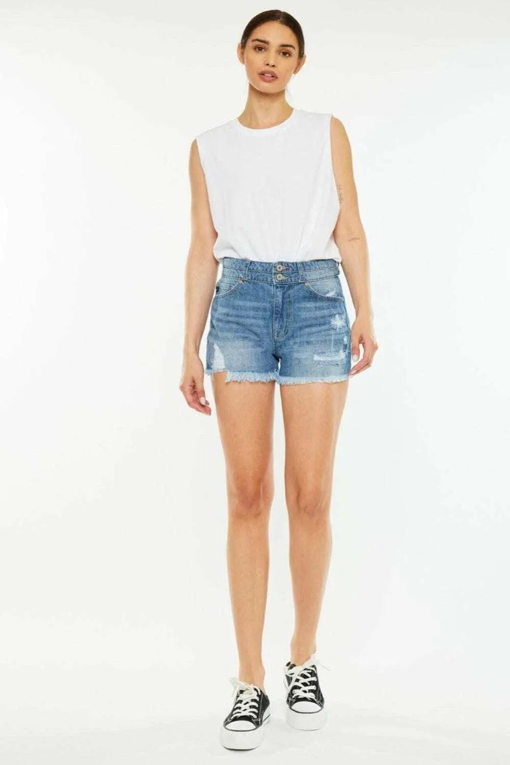 Pantalones cortos de mezclilla de tiro alto Kancan Premium de Trendsi