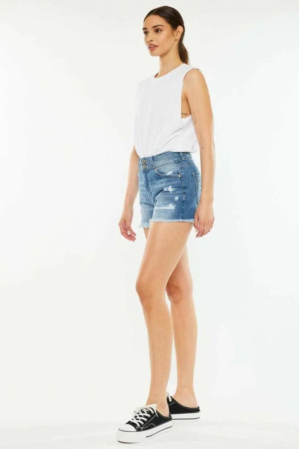 Pantalones cortos de mezclilla de tiro alto Kancan Premium de Trendsi