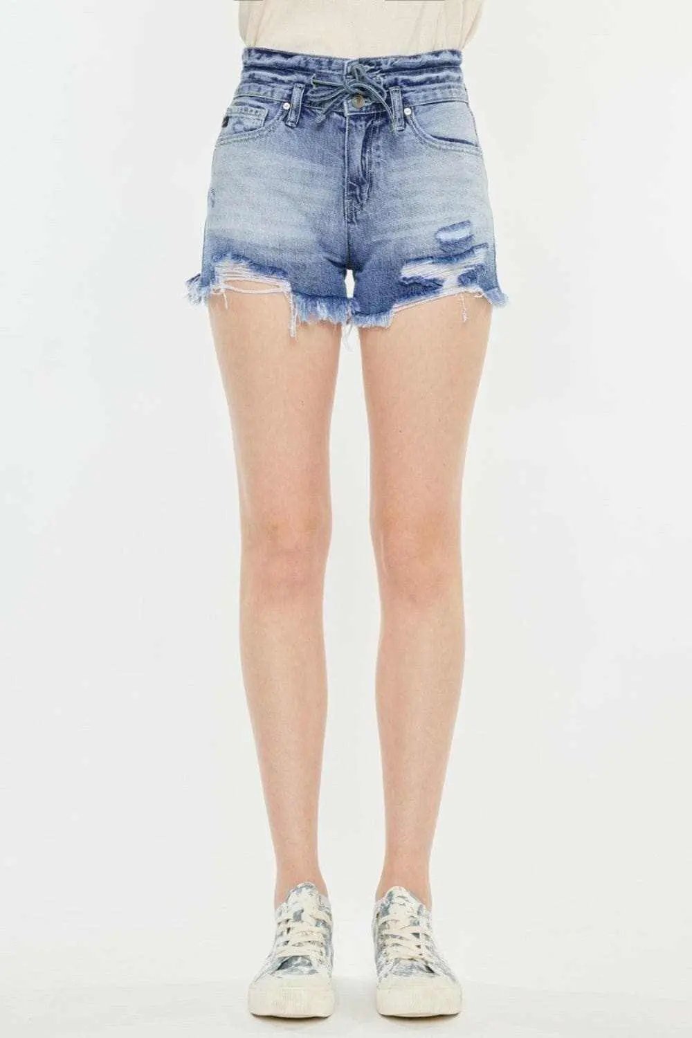 Trendsi Kancan High Rise Denim Women's Frayed Hem Shorts - Premium Fit