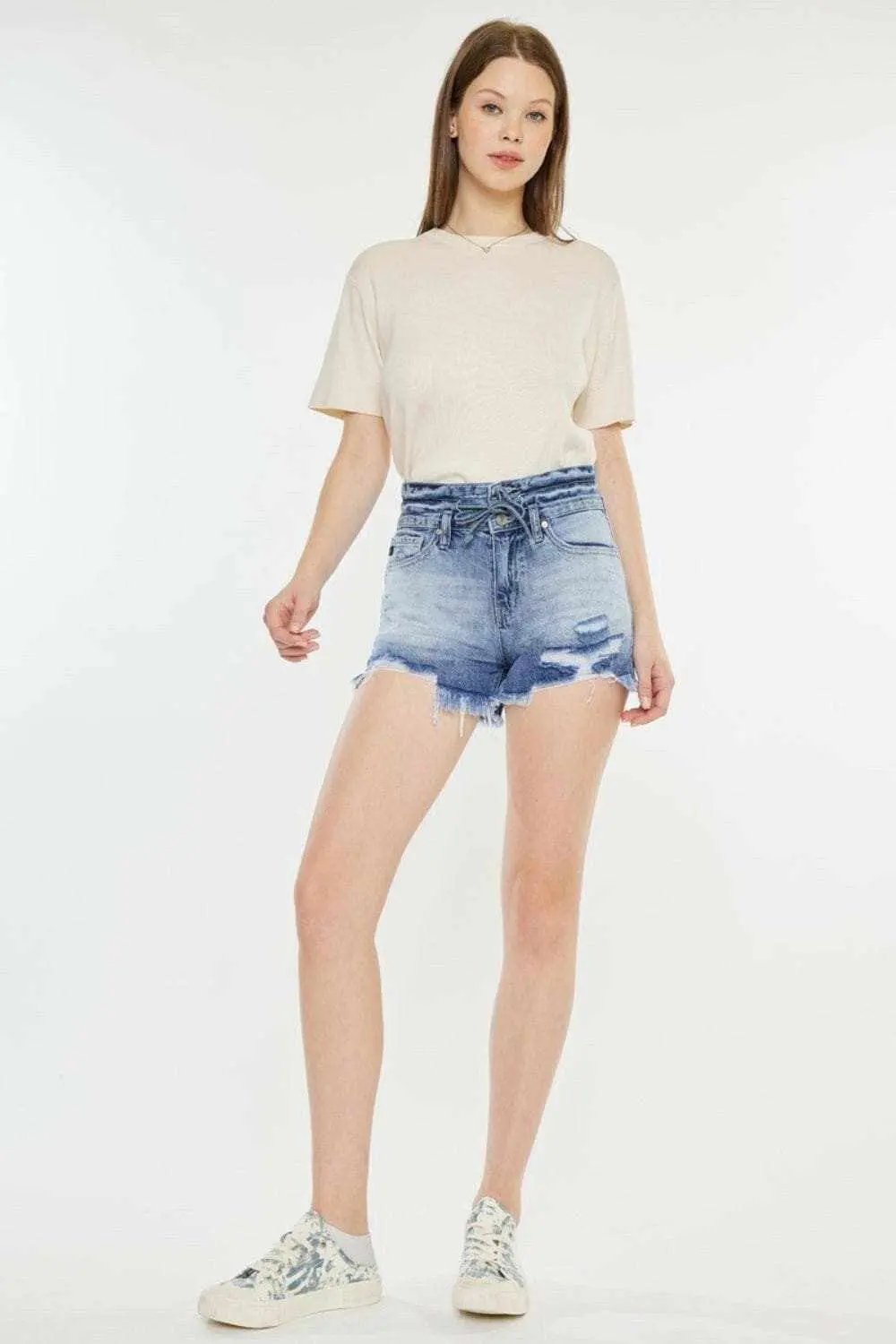 Trendsi Kancan High Rise Denim Women's Frayed Hem Shorts - Premium Fit