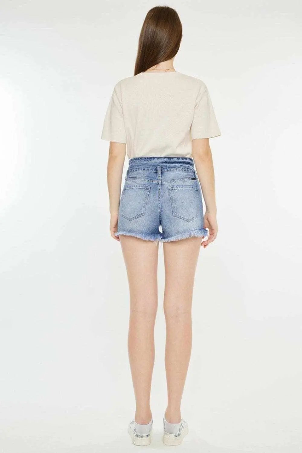 Trendsi Kancan High Rise Denim Women's Frayed Hem Shorts - Premium Fit
