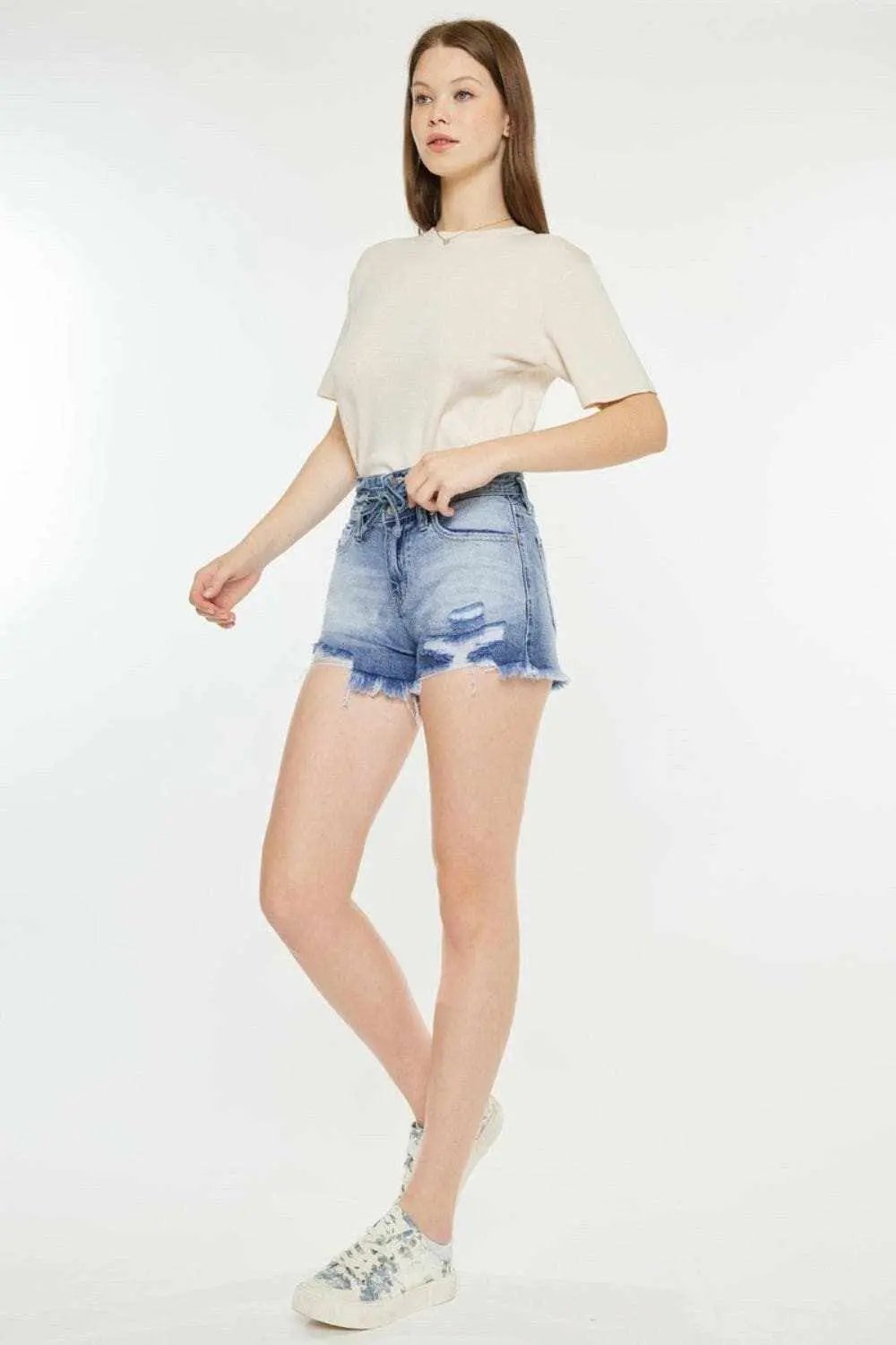 Trendsi Kancan High Rise Denim Women's Frayed Hem Shorts - Premium Fit