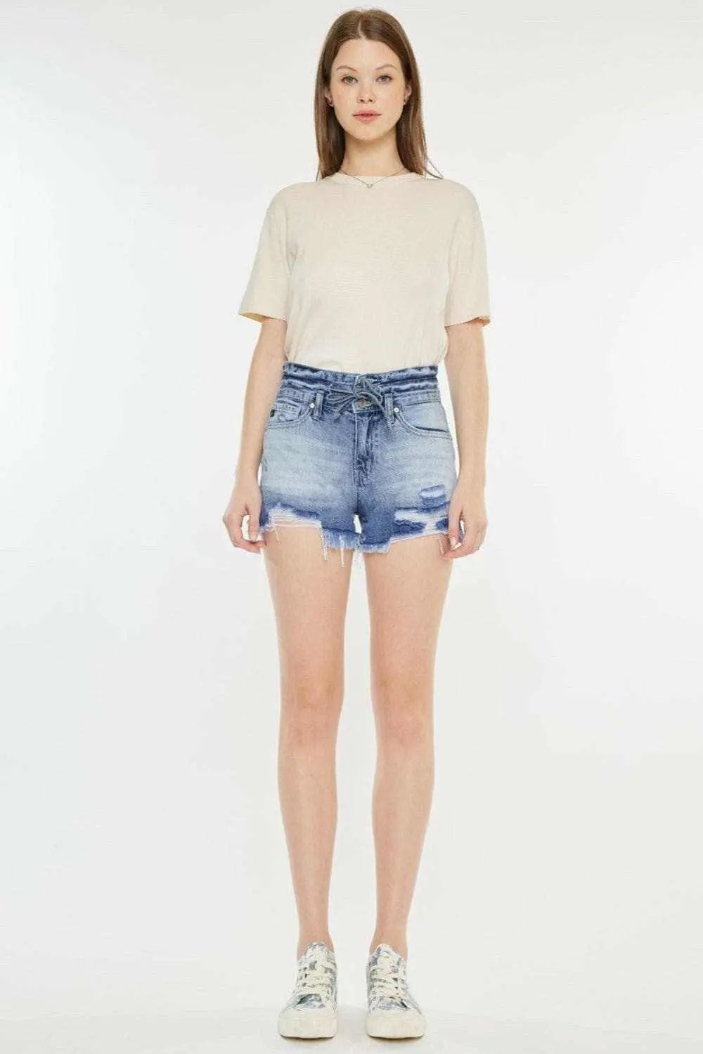 Trendsi Kancan High Rise Denim Women's Frayed Hem Shorts - Premium Fit