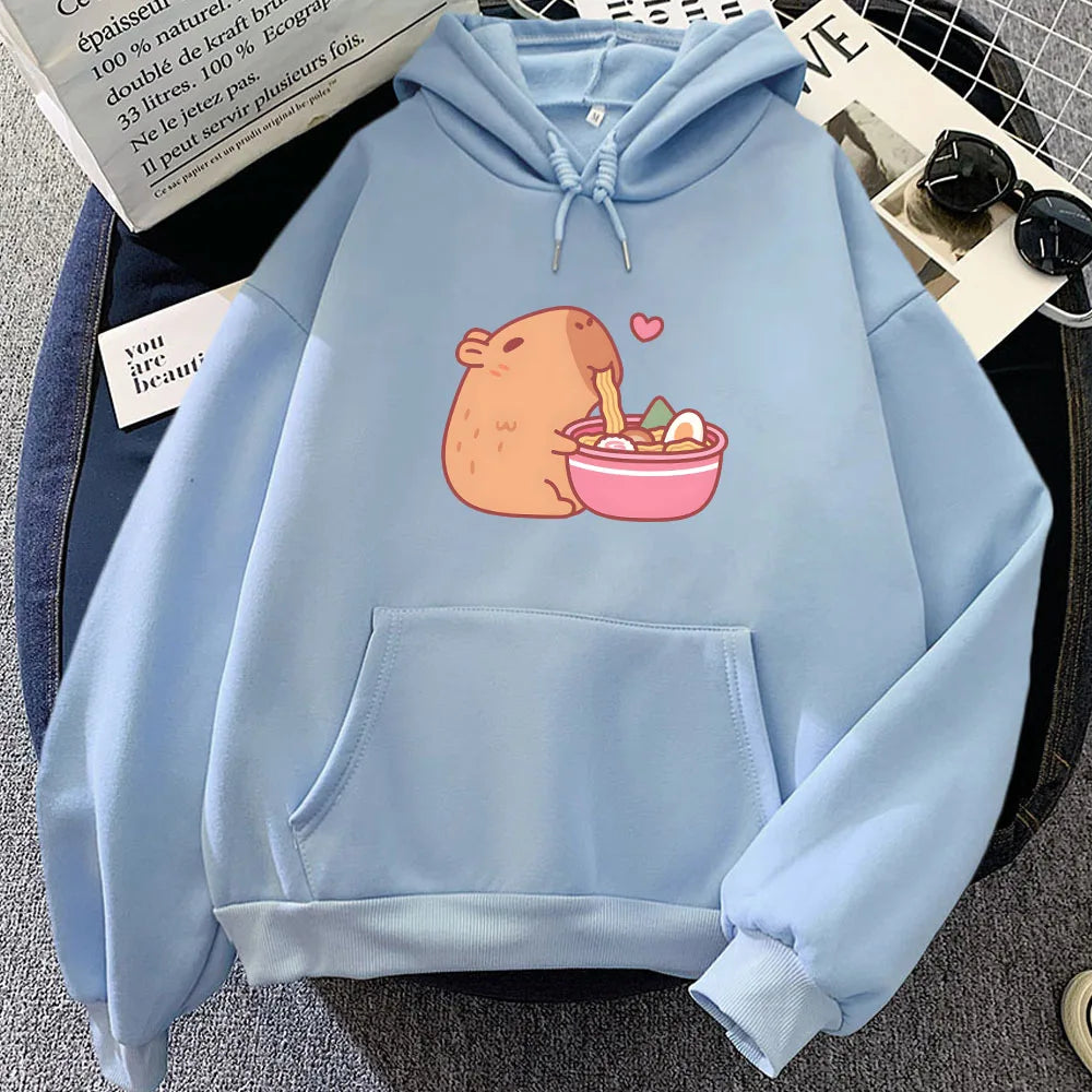 Sudadera con capucha de ramen y capibara kawaii