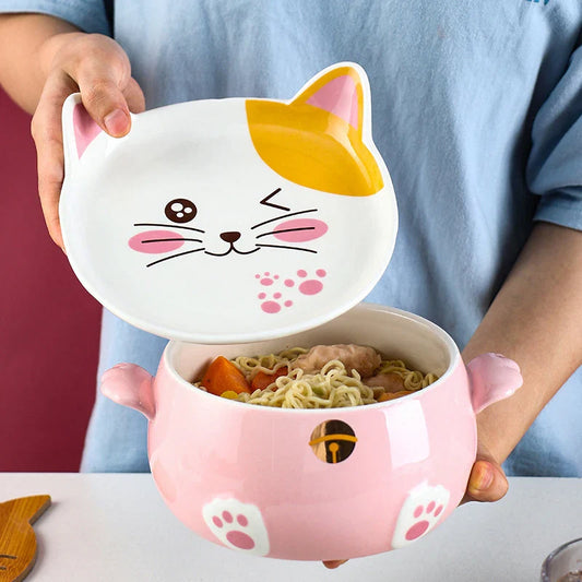 Tazón de ramen de gato Kawaii