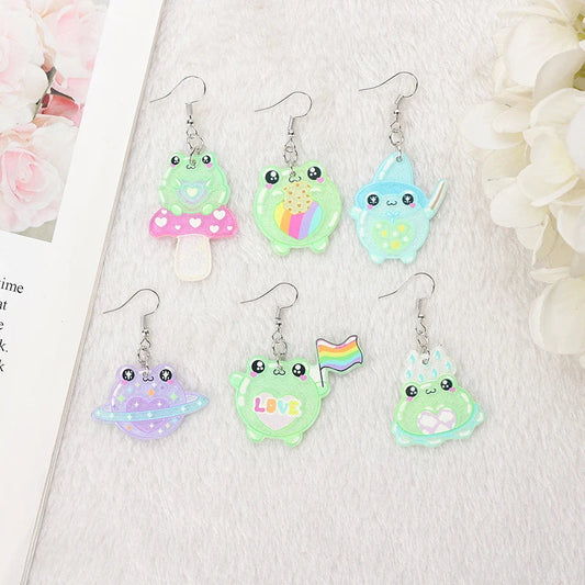 Pendientes acrílicos de rana Kawaii