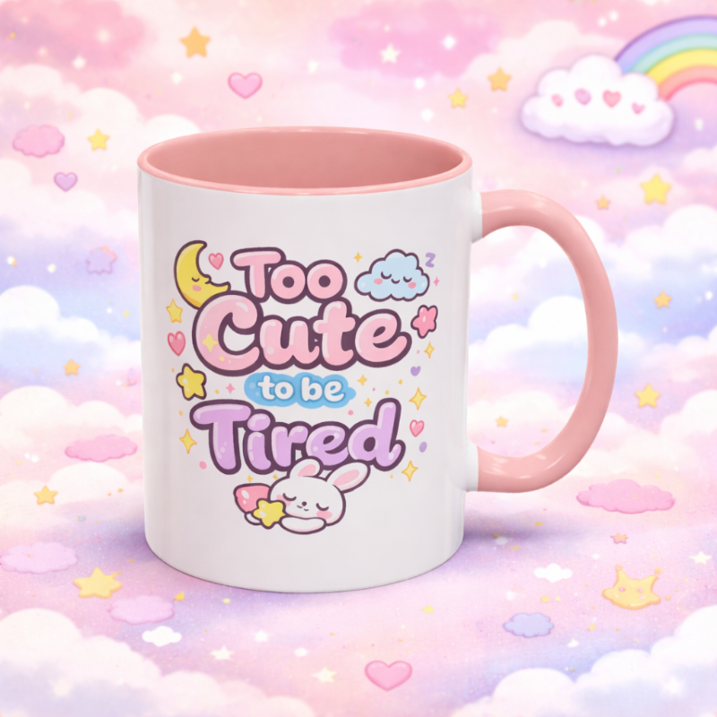 Taza de conejo Kawaii "Demasiado lindo para estar cansado"