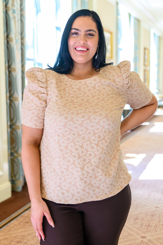 Top Kelsi de manga farol de jacquard en color canela
