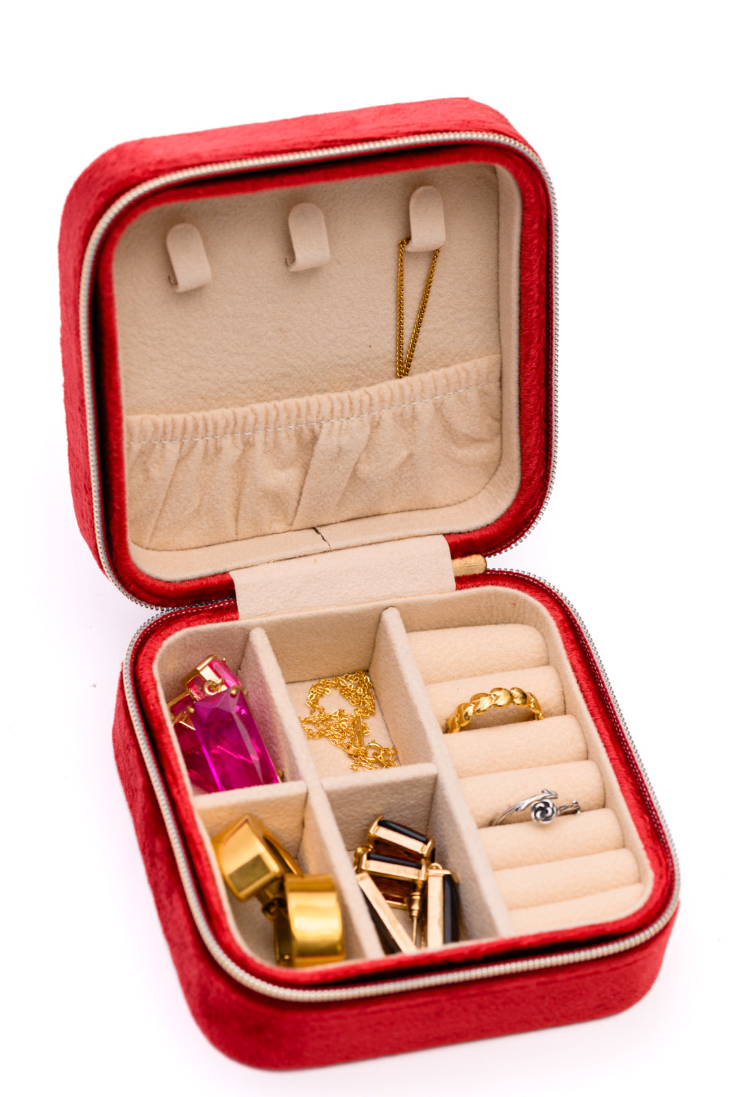 Caja de Terciopelo Roja para Joyas, con Asa