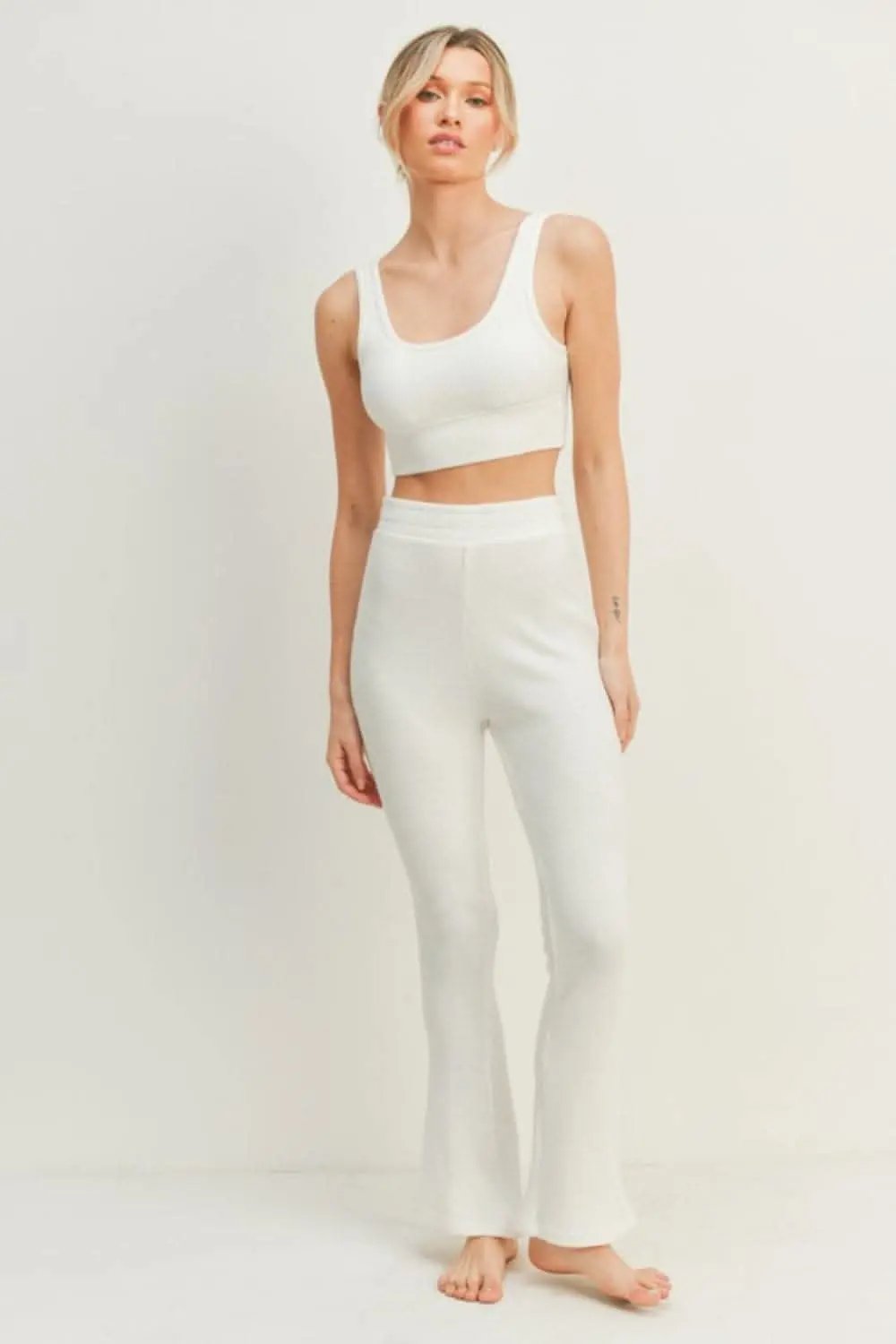 Trendsi Waffle Knit Set Women's Loungewear Tank & Flare Pants Comfy Two-Piece Set