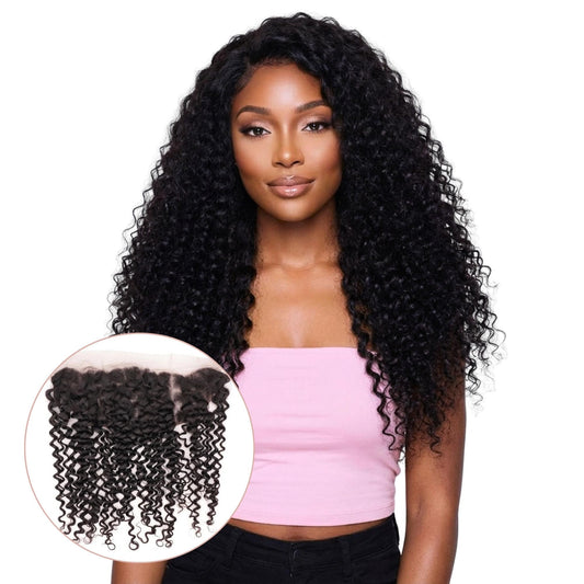 Frontal de cabello humano rizado y encrespado de 13x4 con encaje transparente