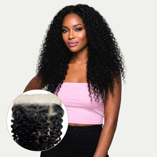 Cierre de cabello humano Kinky Curly 7x7 con encaje HD