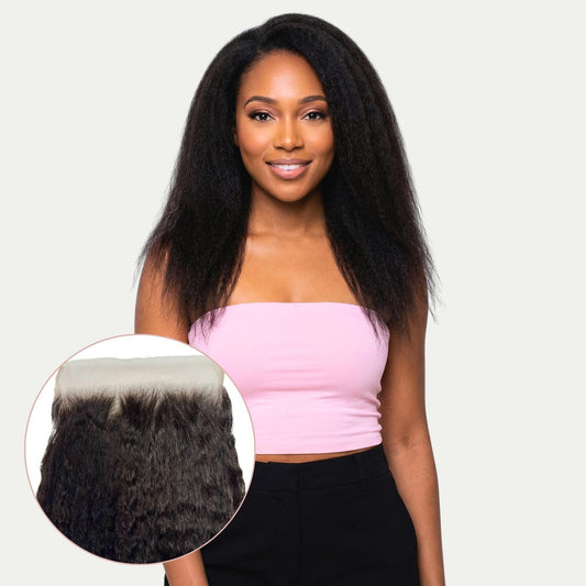 Cierre de cabello humano lacio con encaje HD de 7x7 y textura afro