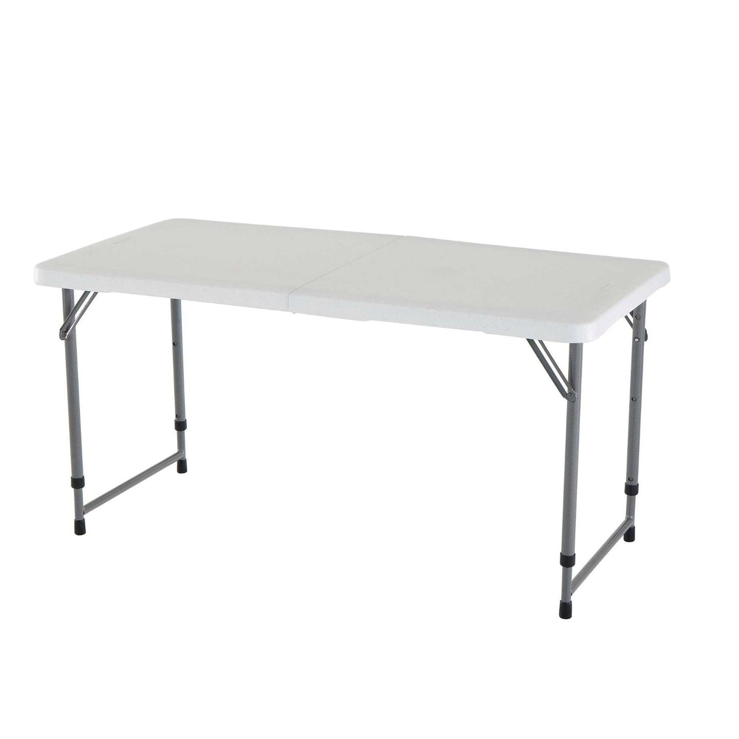 Mesa plegable de HDPE blanco de altura regulable con estructura de acero con recubrimiento en polvo