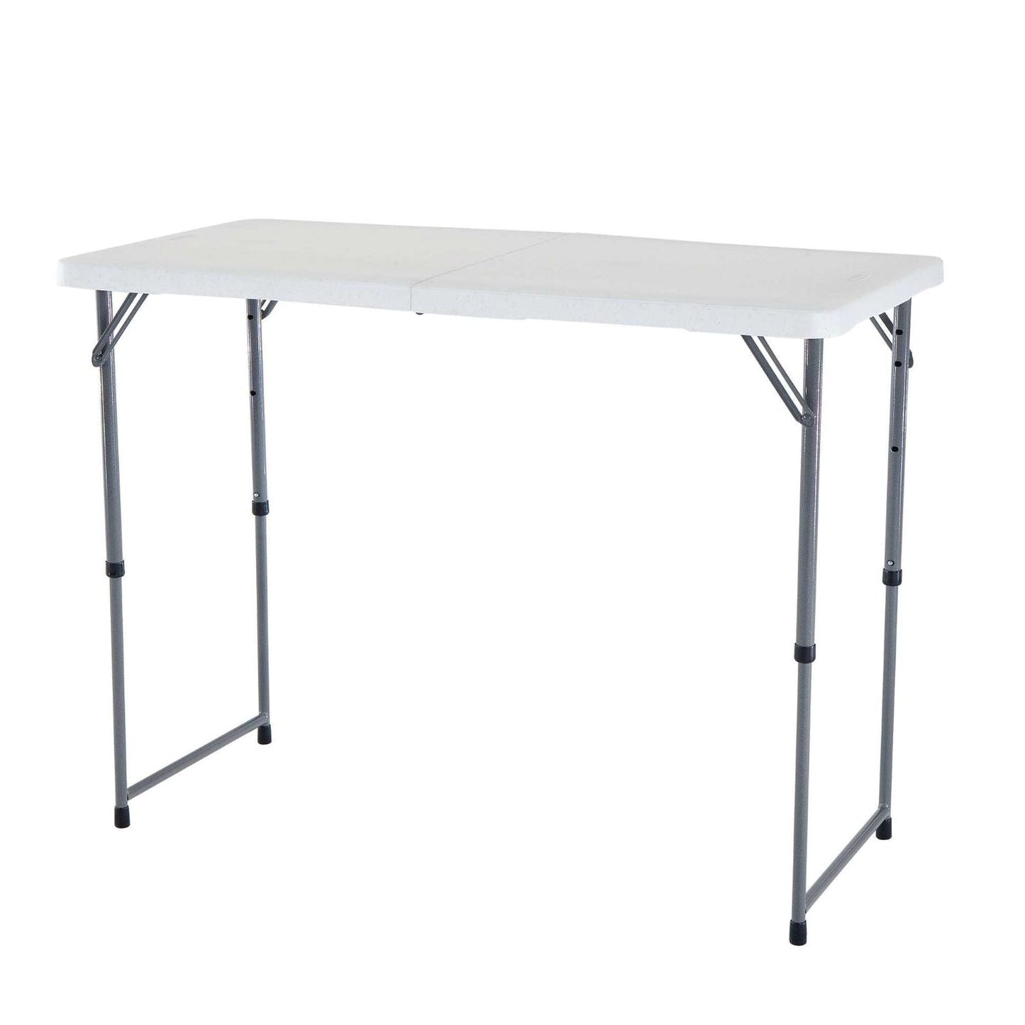 Mesa plegable de HDPE blanco de altura regulable con estructura de acero con recubrimiento en polvo