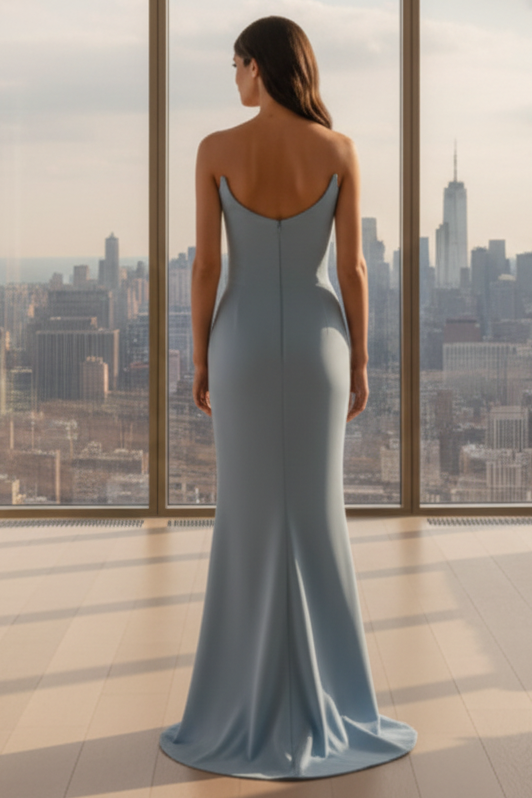 Daris Gown - Light Blue - Cat-Eye Scoop Neckline Dress