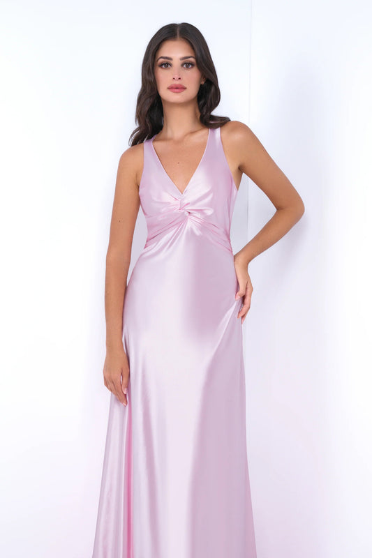 Odette Maxi Dress - Pink - Open Back With Adjustable Bow Tie Detail