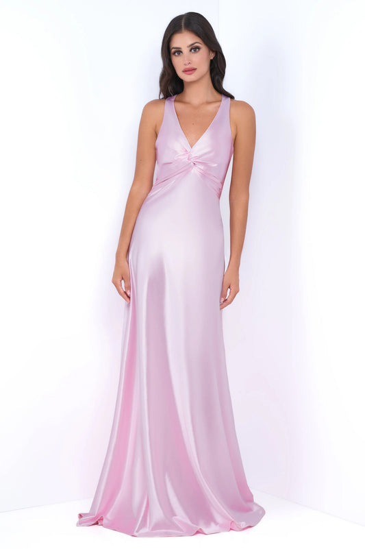 Odette Maxi Dress - Pink - Open Back With Adjustable Bow Tie Detail