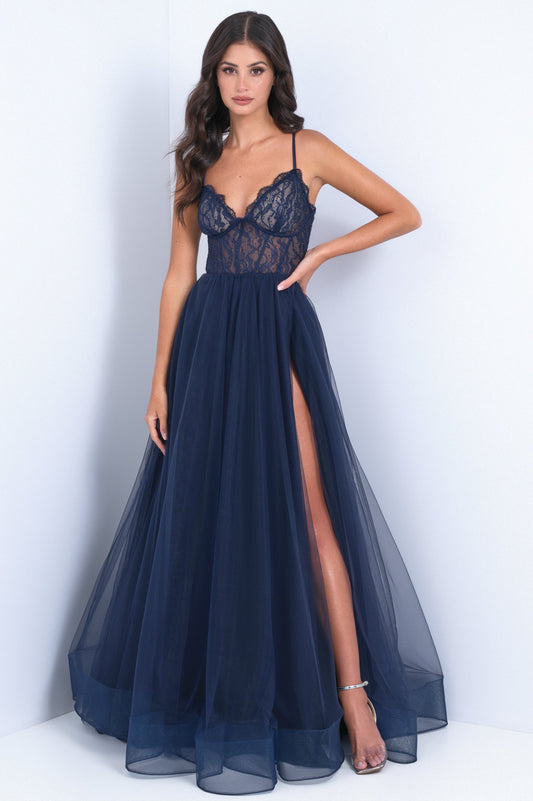 Dani Gown - Navy - Lace & Tulle A-line Dress