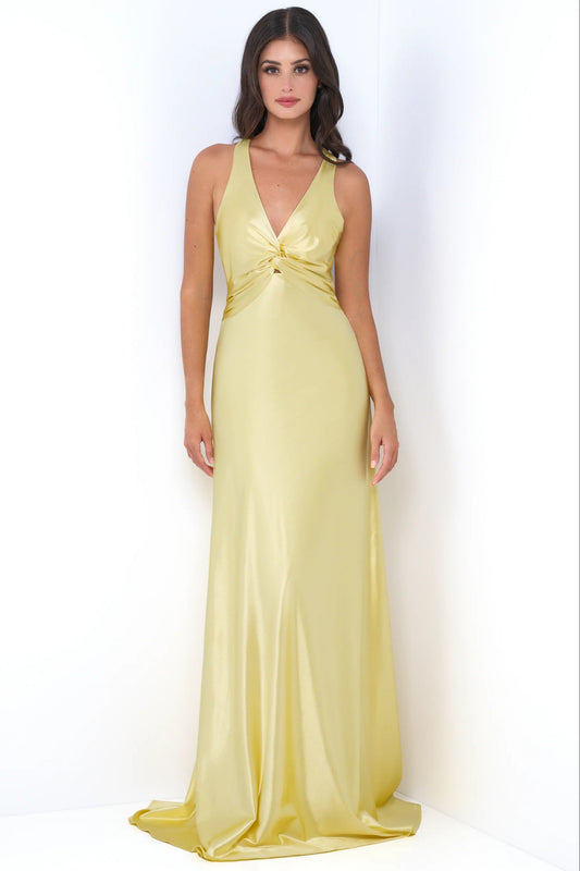 Odette Maxi Dress - Yellow - Open Back With Adjustable Bow Tie Detail