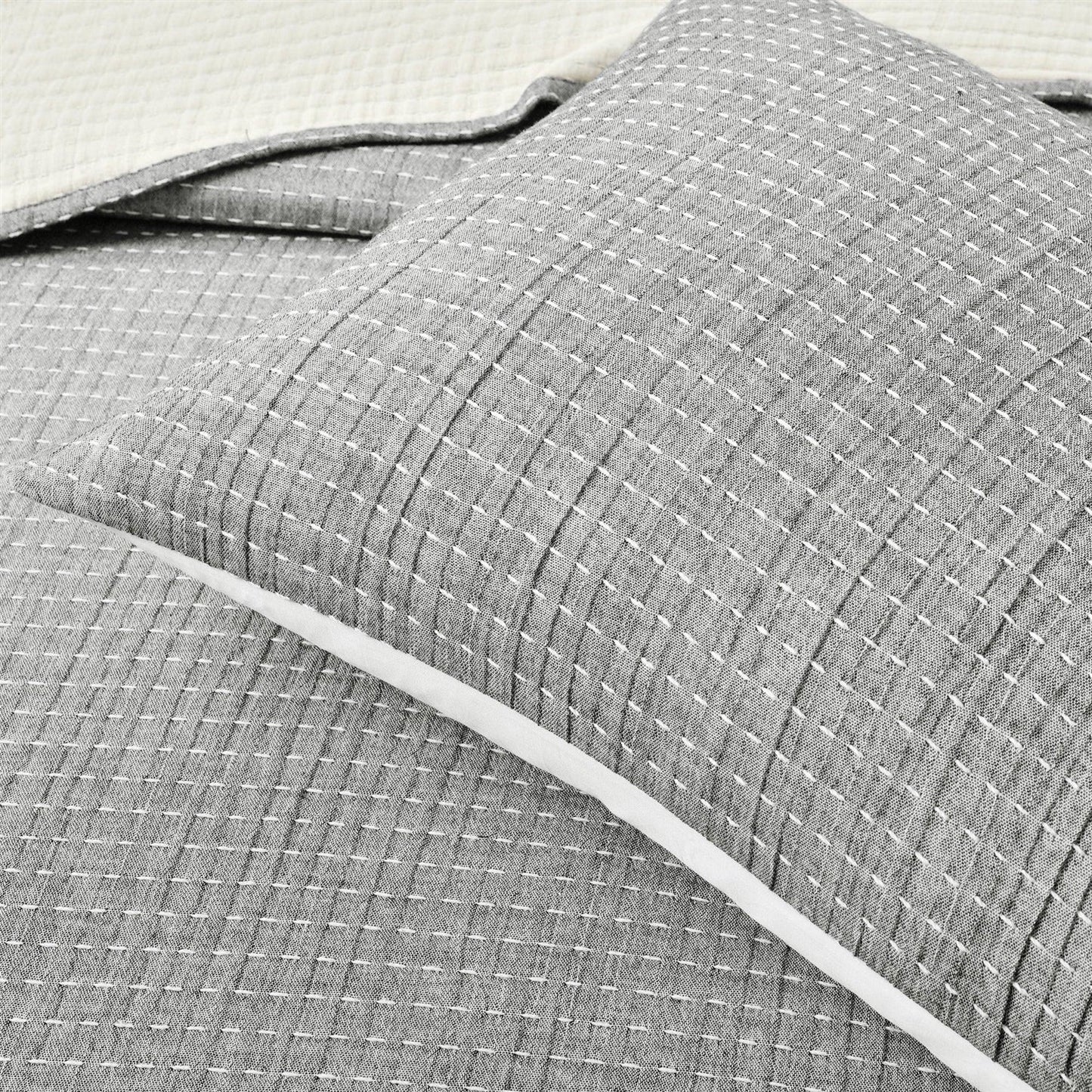 Juego de colcha reversible de algodón tejido de 3 piezas tamaño Full/Queen en gris crema