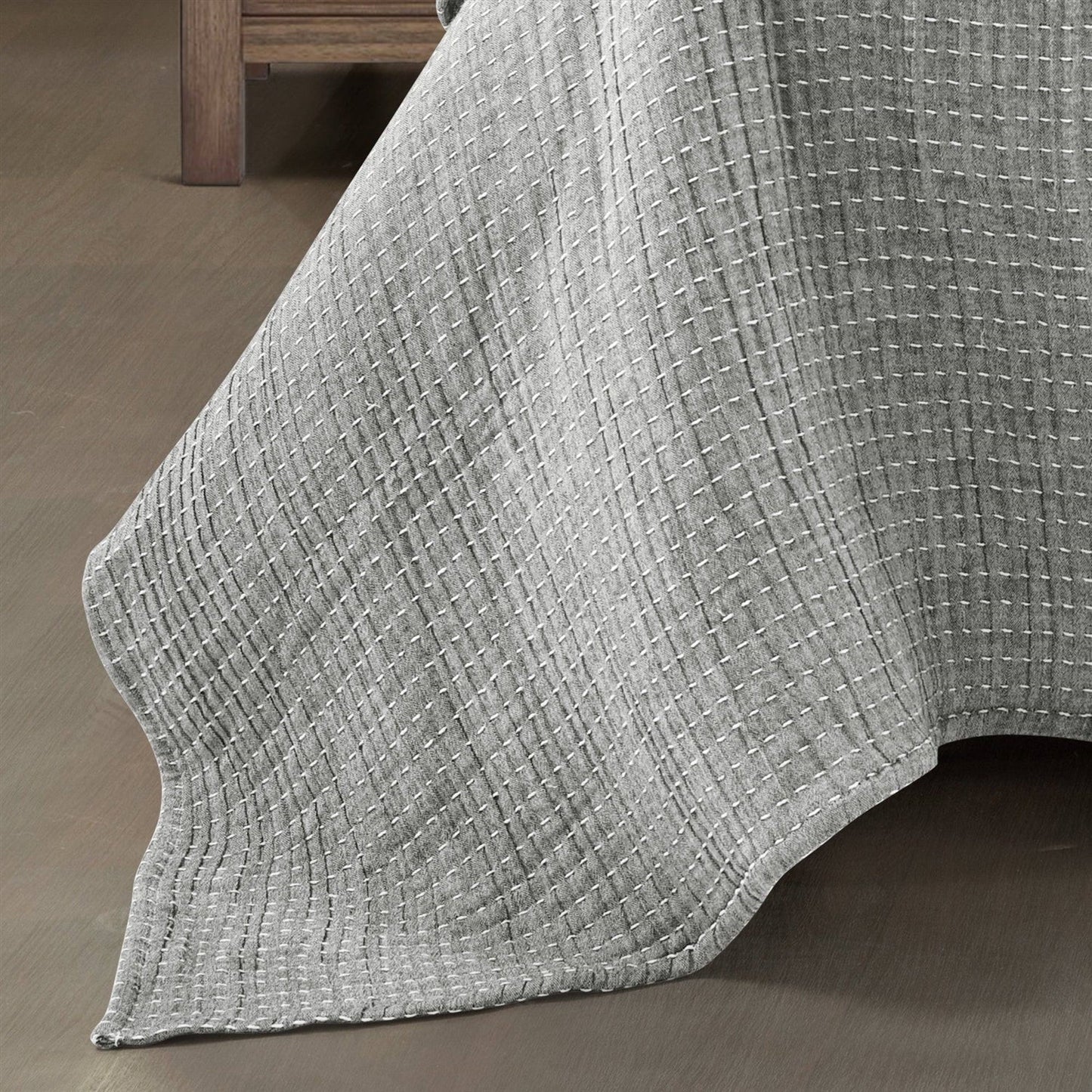 Juego de colcha reversible de algodón tejido de 3 piezas tamaño Full/Queen en gris crema