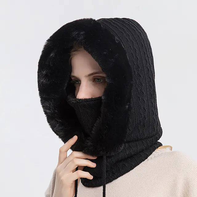 Women's Knitted Cashmere Winter Cap and Mask Set