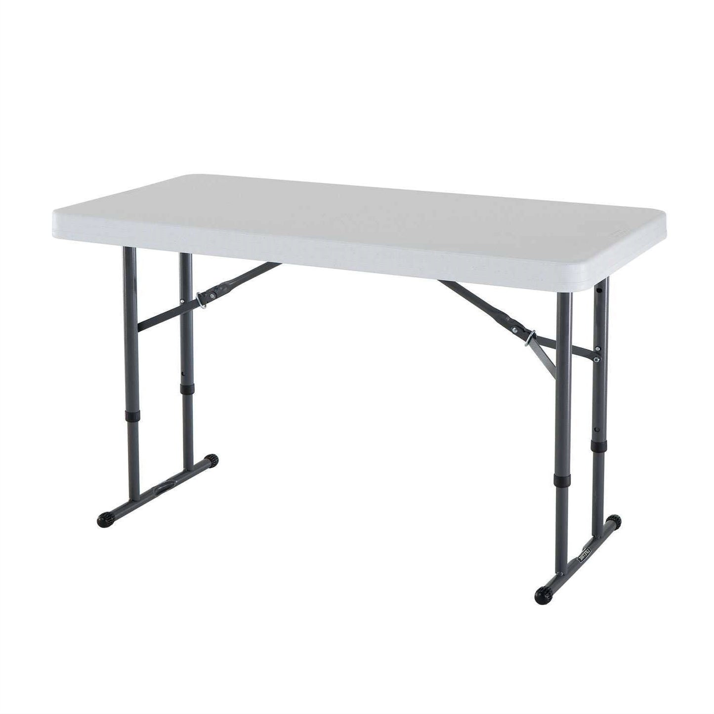 Mesa plegable comercial de 4 pies con altura ajustable y superficie de HDPE blanco