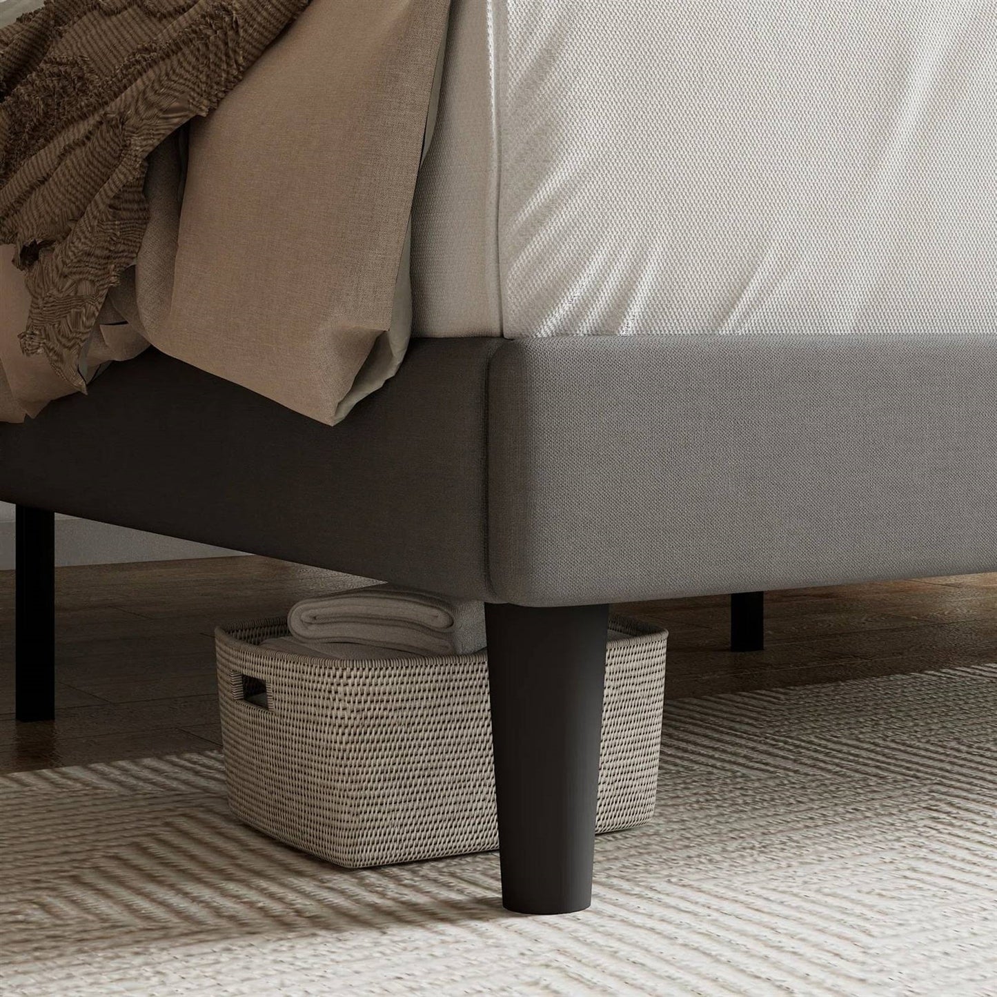 Full size Grey Linen Upholstered Platform Bed Frame with Button-Tufted Headboard