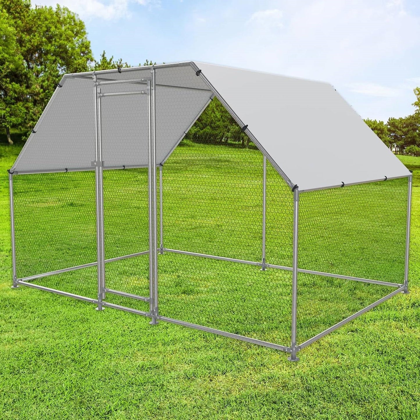 Gallinero metálico exterior transitable de 3 x 2 m con cubierta impermeable