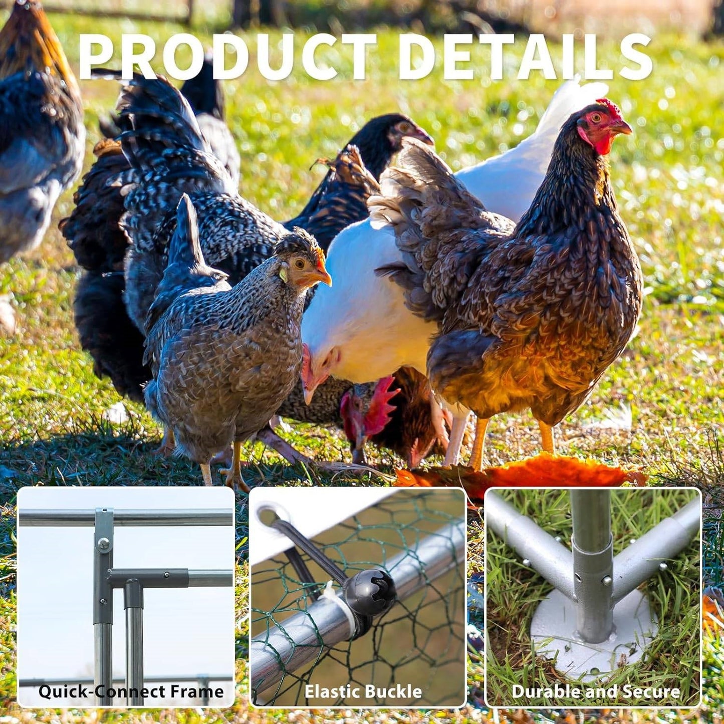 Gallinero metálico exterior transitable de 3 x 2 m con cubierta impermeable