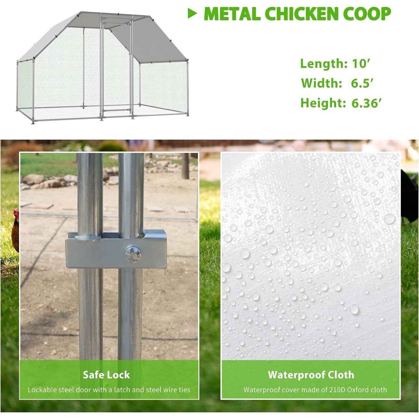 Gallinero metálico exterior transitable de 3 x 2 m con cubierta impermeable