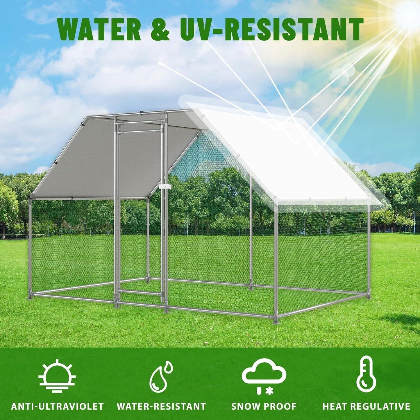 Gallinero metálico exterior transitable de 3 x 2 m con cubierta impermeable