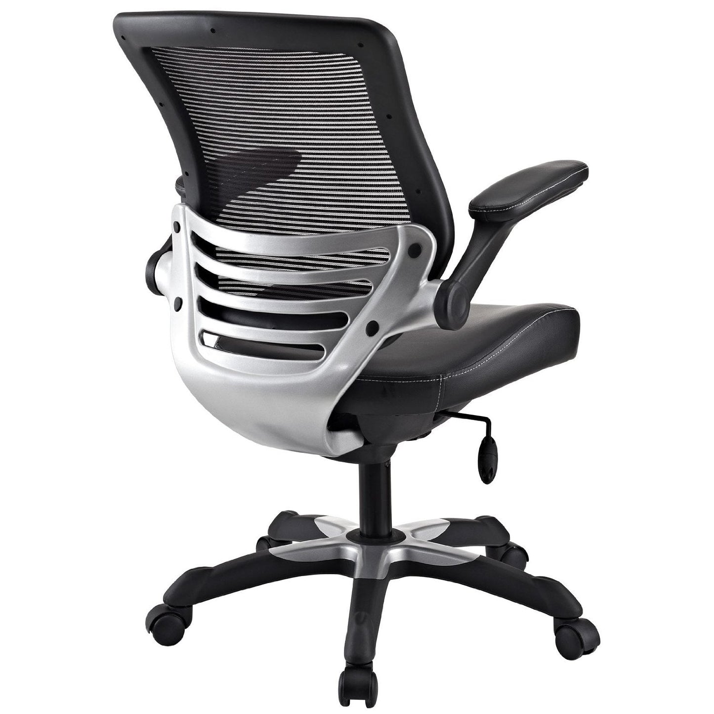 Moderna silla de oficina ergonómica con respaldo de malla negra y brazos abatibles