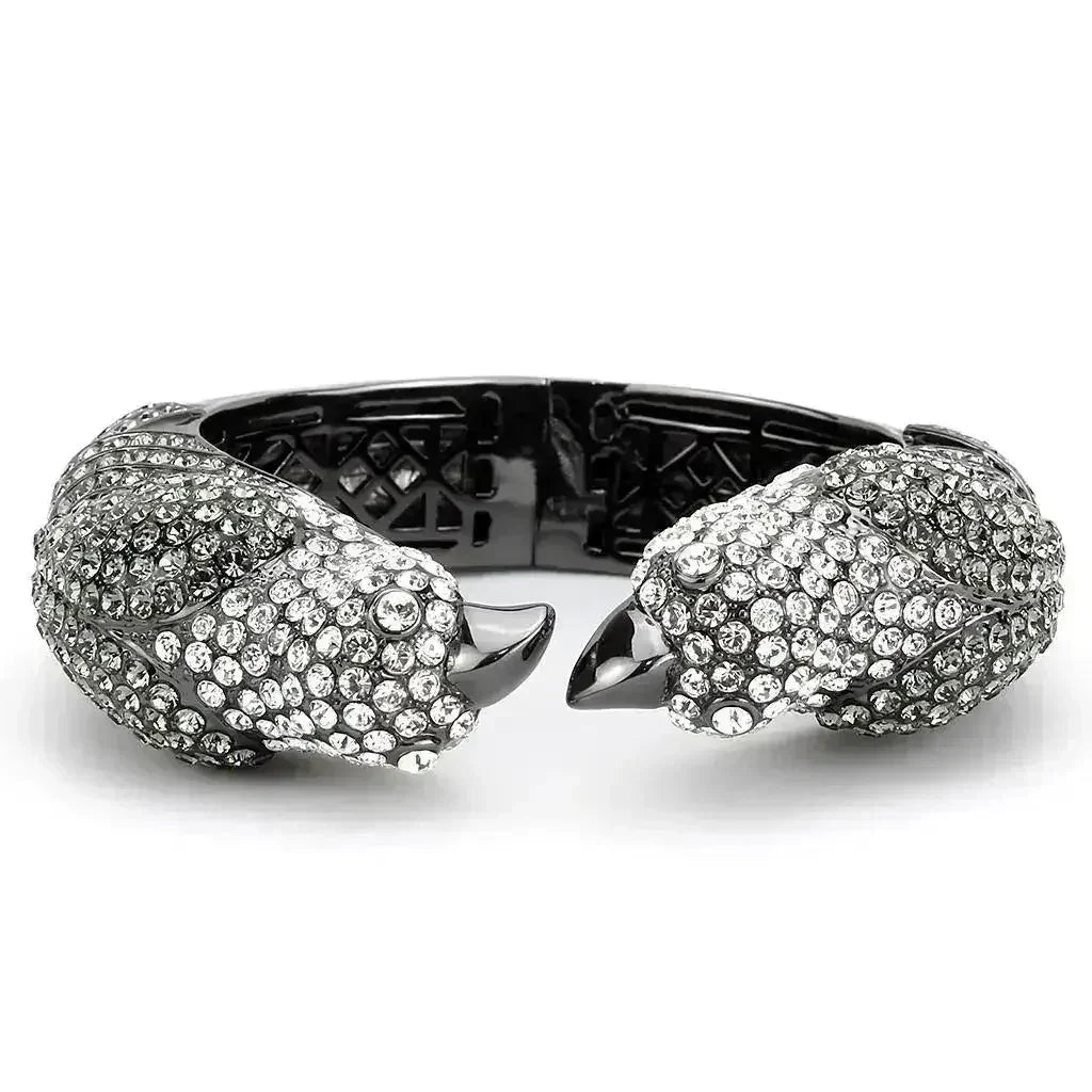 LO4333 Ruthenium Brass Bangle – Multi-Color Crystal Statement Piece