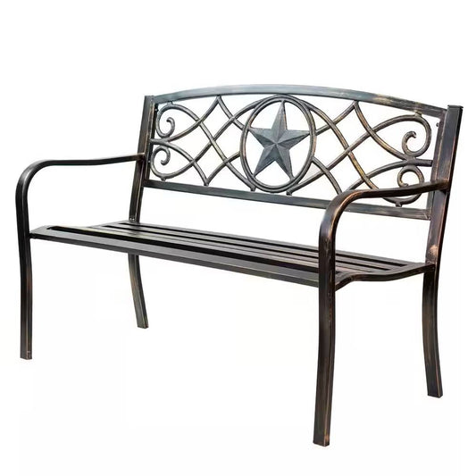 Banco de jardín de patio para exteriores de 4 pies de acero con recubrimiento en polvo en acabado de metal bronce