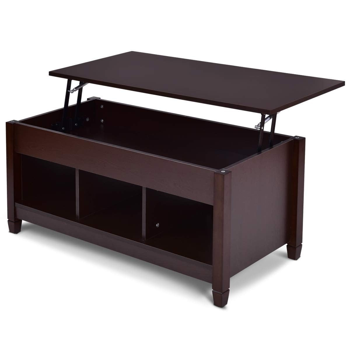 Mesa de centro elevable de madera marrón con almacenamiento oculto