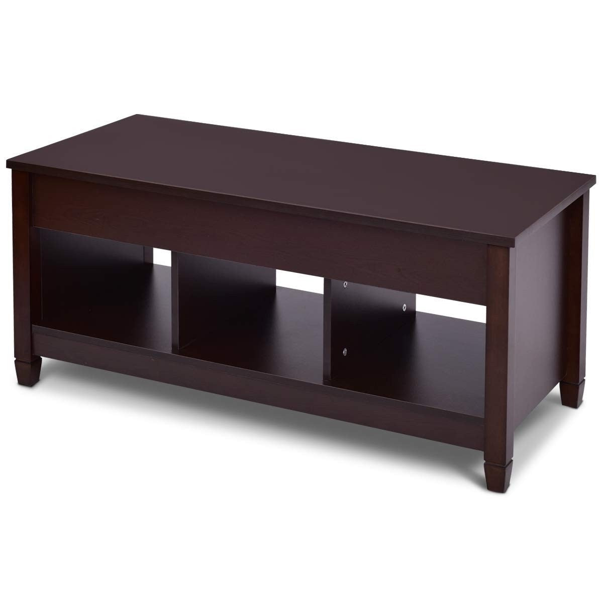 Mesa de centro elevable de madera marrón con almacenamiento oculto