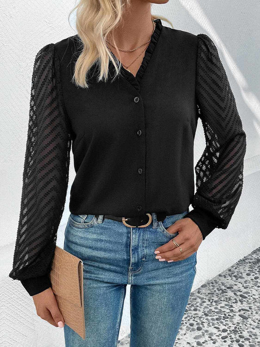 Blusa para mujer - Blusa - Semitransparente con encaje - Estilo cuello V