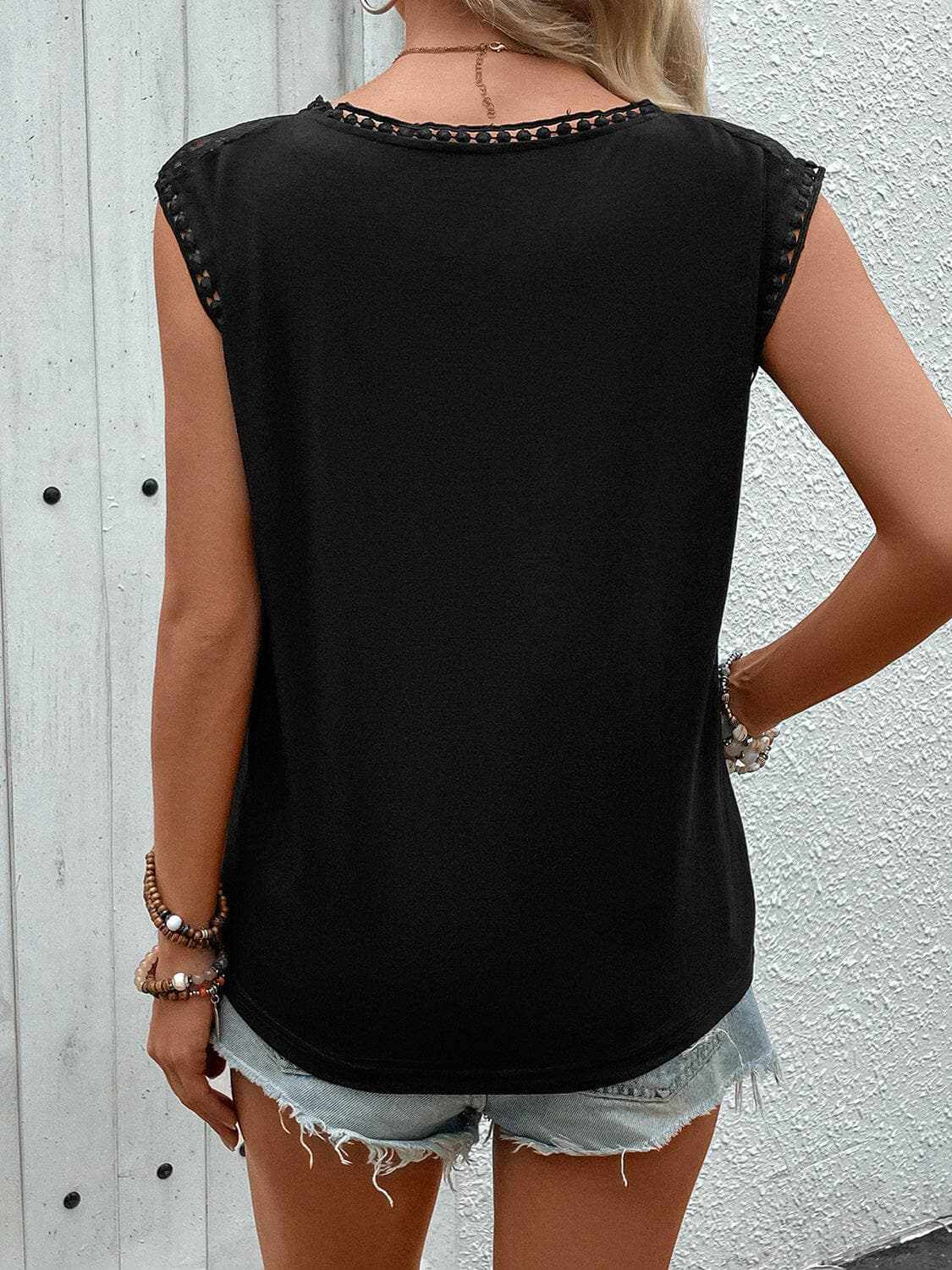 T-Shirts Trendsi Lace cap sleeve tee - elegant style
