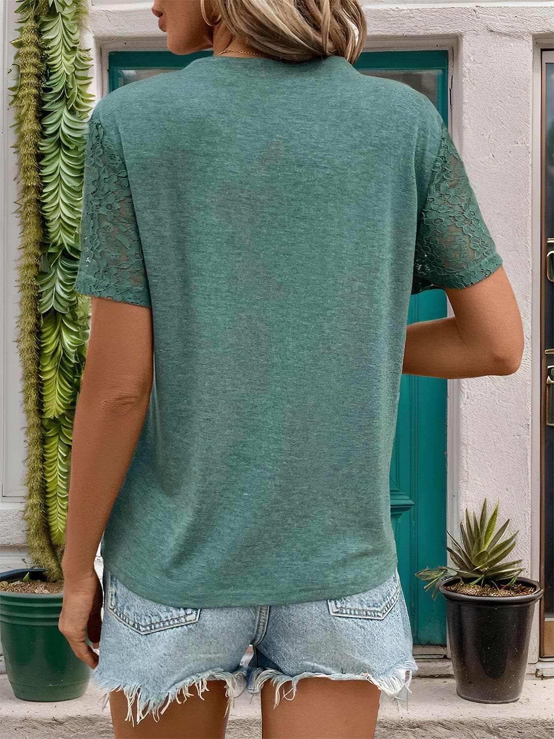 T-Shirts Trendsi Lace detail notched tee - S to XL