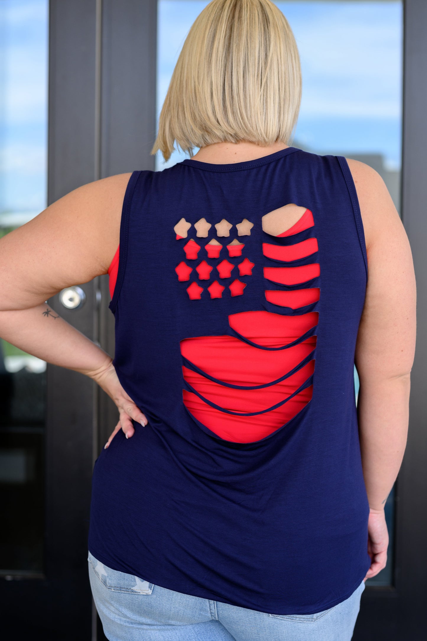 Camiseta sin mangas "Land of the Free" en azul marino