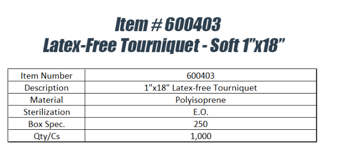 Latex-Free Tourniquet- Soft 1"x18" 1000pcs/case