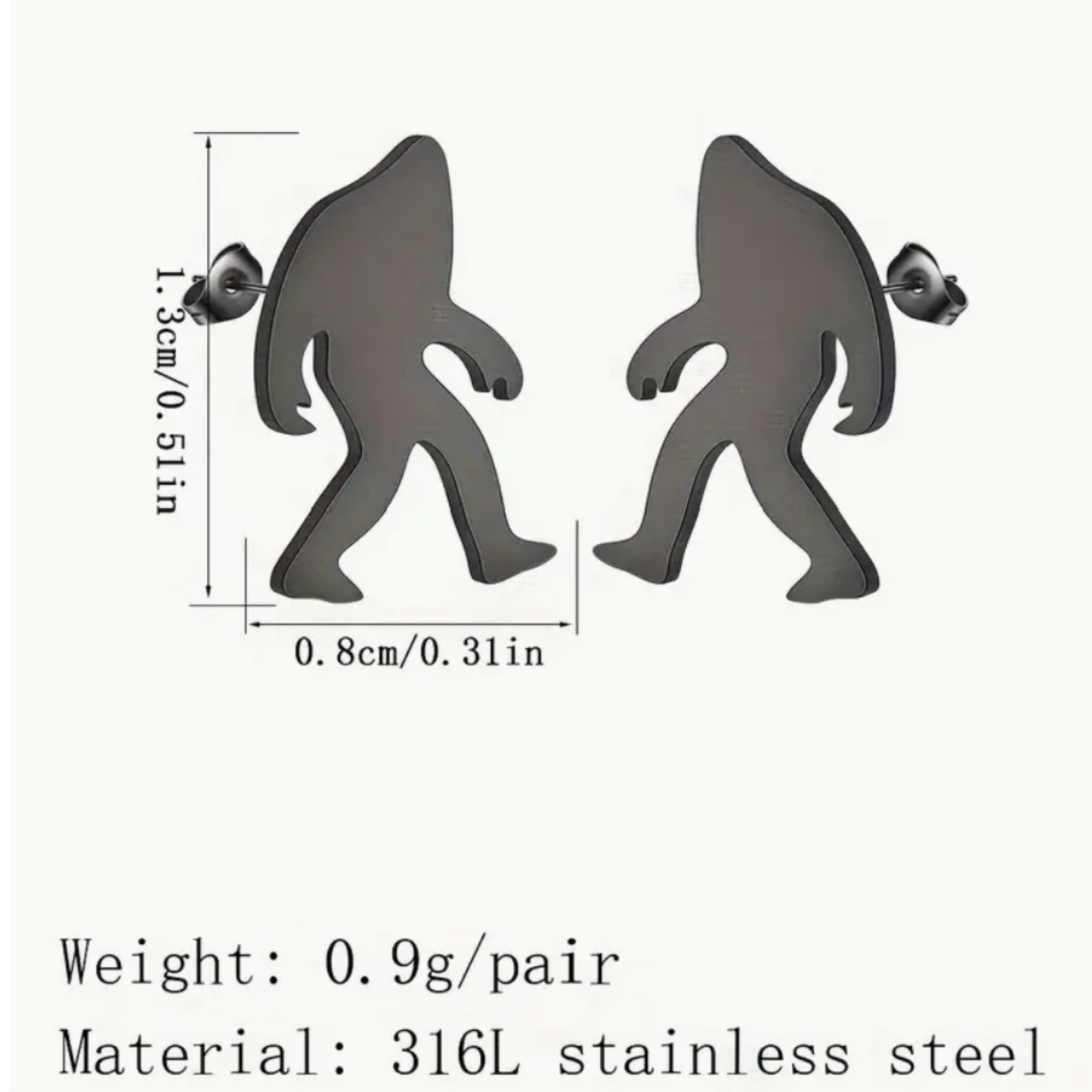 Bigfoot/Sasquatch stainless steel stud earrings